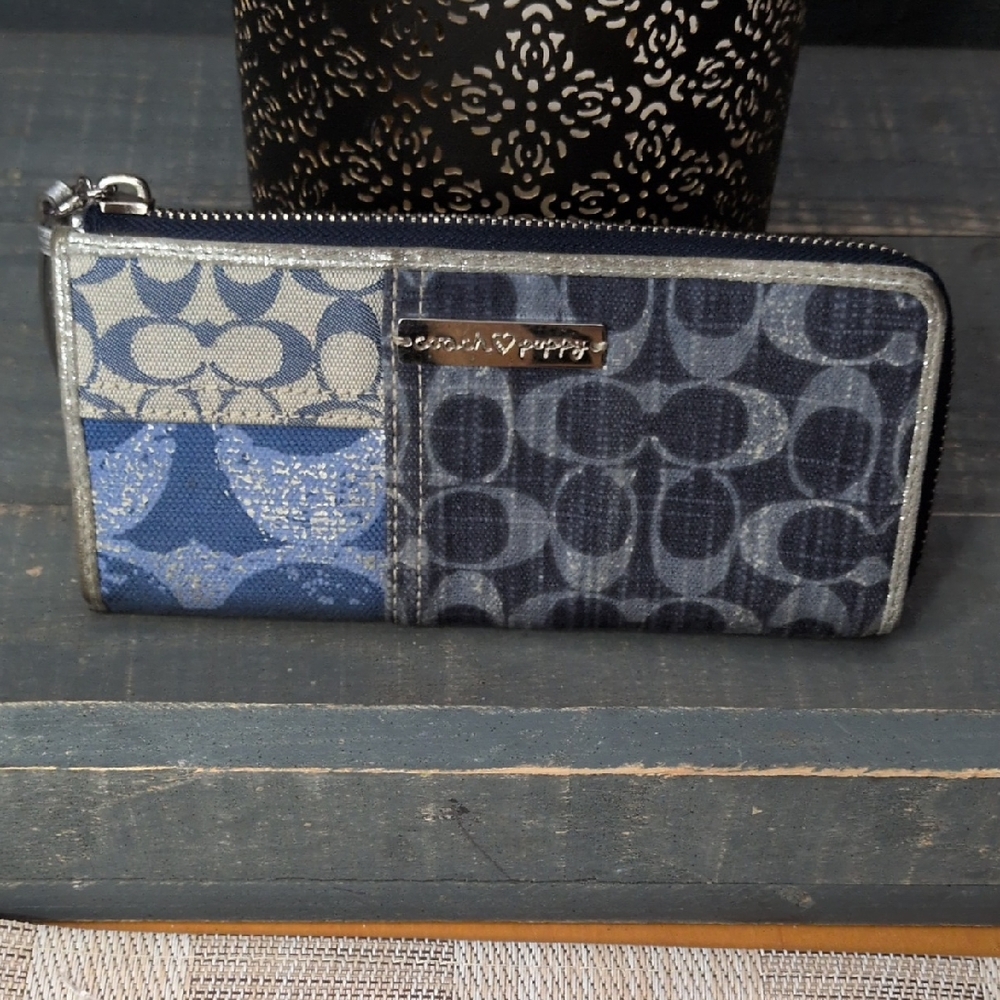 Coach Blue and Gray Patchwork Wallet